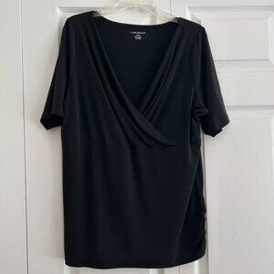 Lane Bryant Mock Wrap Top Women’s 18/20 2XL Simple Black Blouse Flowy Oversized